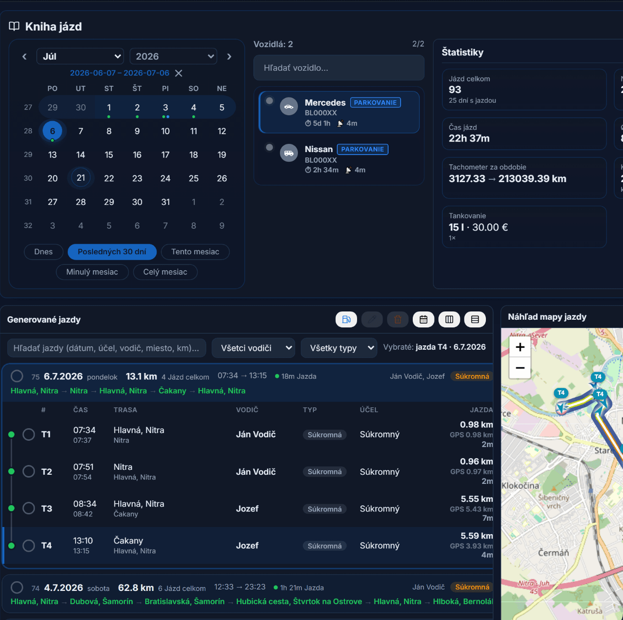 Electronic trip logbook dashboard